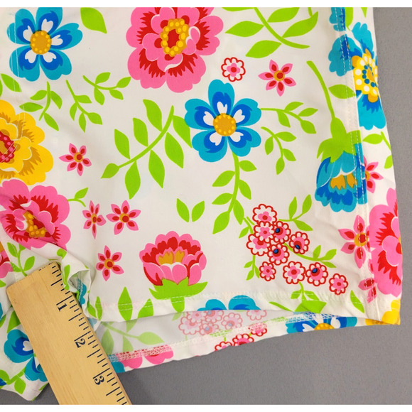 Agua Doce Swimsuit Cover Shorts Womens Small Red White Floral Snap Pocket New - Picture 10 of 12